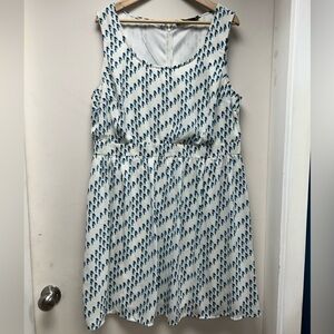 Blue Birds White Geometric Midi Dress by Doe & Rae 1X